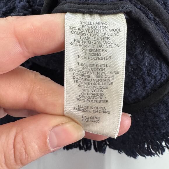 Rebecca Taylor Jacket Womens‎ 6 Blue Boucle Fringe Leather Trim Blazer - Picture 5 of 7